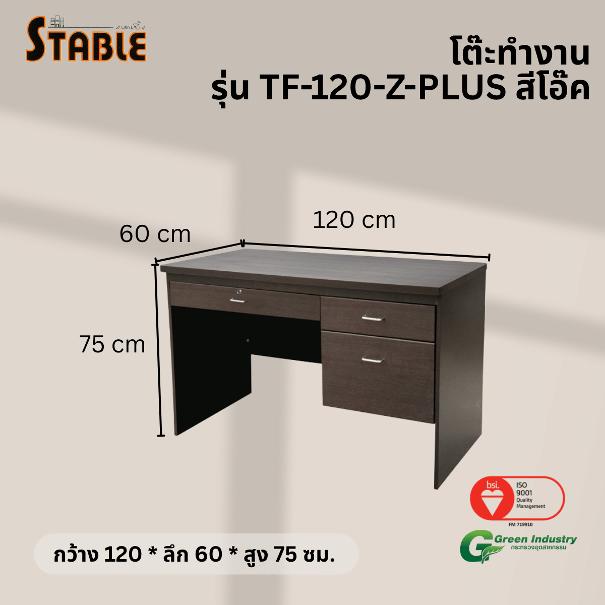 โต๊ะทำงานไม้ STABLE รุ่น TF-120-Z-PLUS 120 ซม. สีโอ๊ค_2